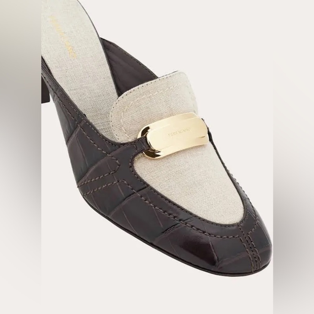 SALVATORE FERRAGAMO Elodye Kitten Heel Slip On Mules, Size 9